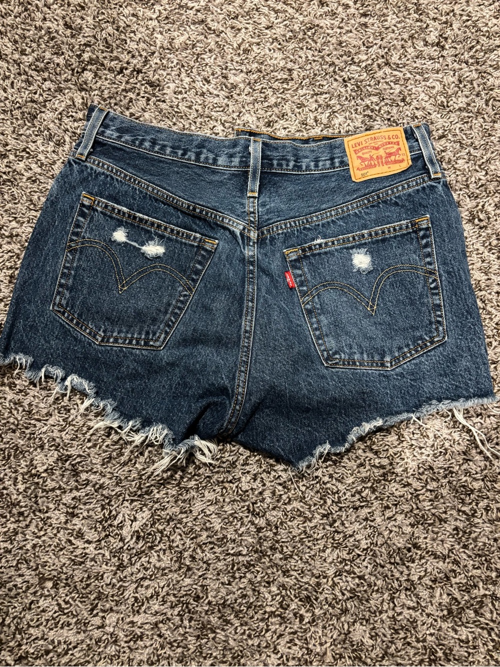 Levi's Women's Dark Blue Distressed High Waist Denim Shorts